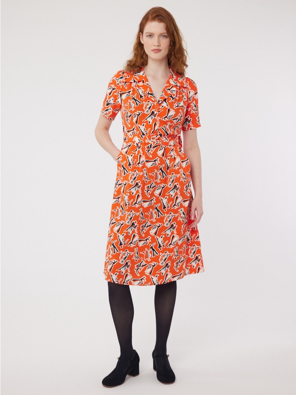 Vibrant Orange Short Sleeve Joanie Dancing Dress Retro 1940s